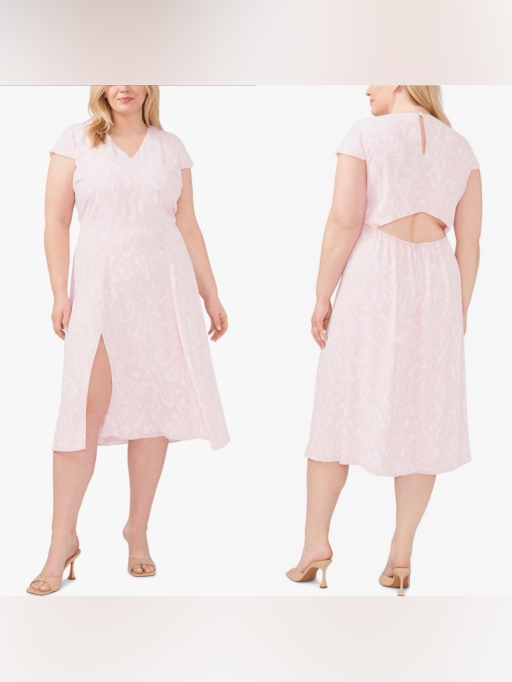 Halogen Pink Scroll Print Cutout Midi Dress 3X